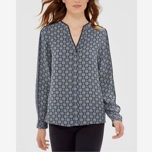 The Limited Blue Medallion Print V-Neck Long Sleeve Blouse | Size: M